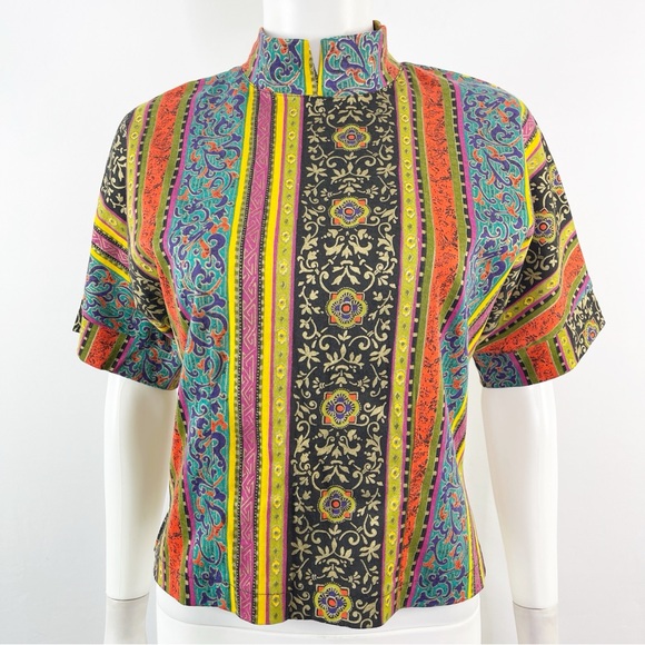 Judy Knapp Tops - Vintage Judy Knapp Multicolor Striped Blouse Top Back Button Up Size S